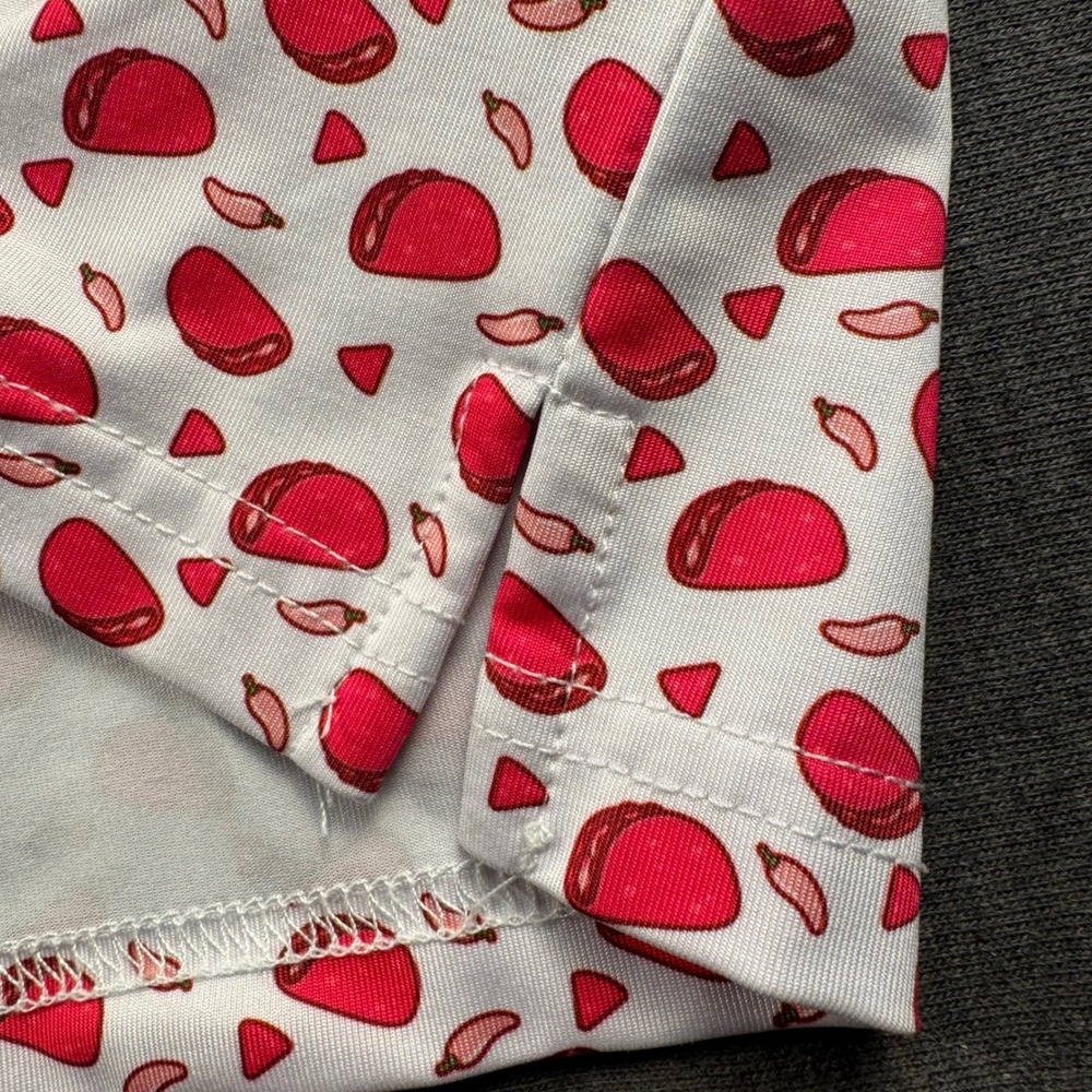 Bogey Bros Golf Co Mens XXL Taco Chili Pepper Print Performance Polo Shirt Pink - Picture 7 of 11